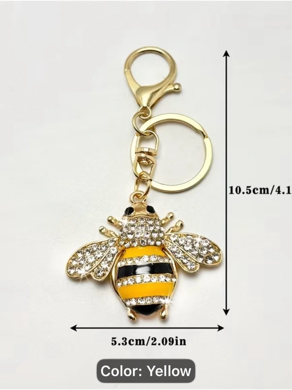 Gold-Tone Yellow Bee Crystal Keychain Key